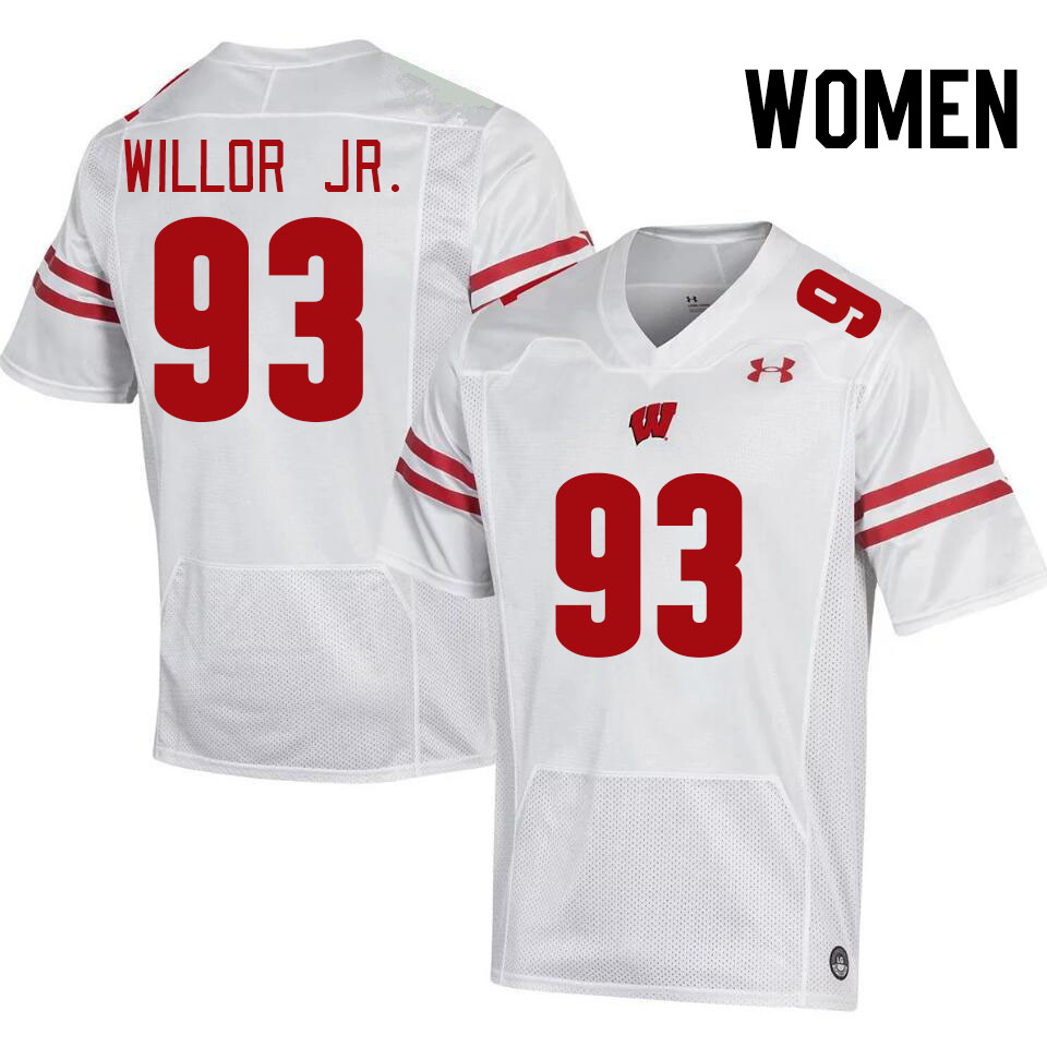 Women #93 Ernest Willor Jr. Wisconsin Badgers College Football Jerseys Stitched-White